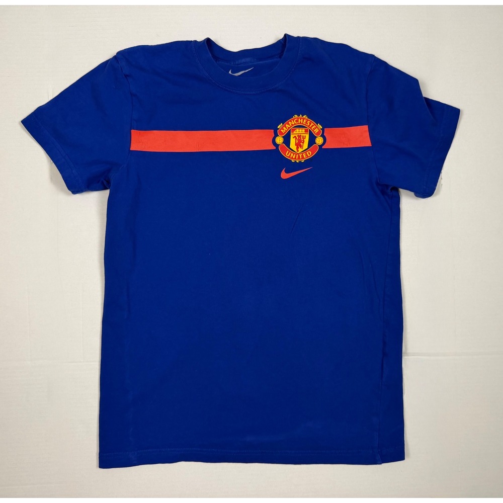 Nike T-Shirt Manchester United FC Size M Blue Slim Fit Soccer Graphic Tee